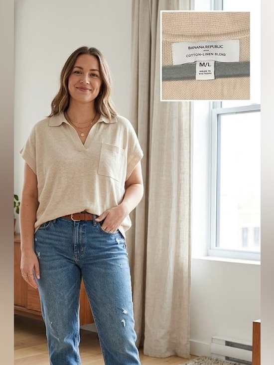 Banana Republic Tops - NWT Oversized Banana Republic Oatmeal Cotton-Linen Polo Short Sleeve Top